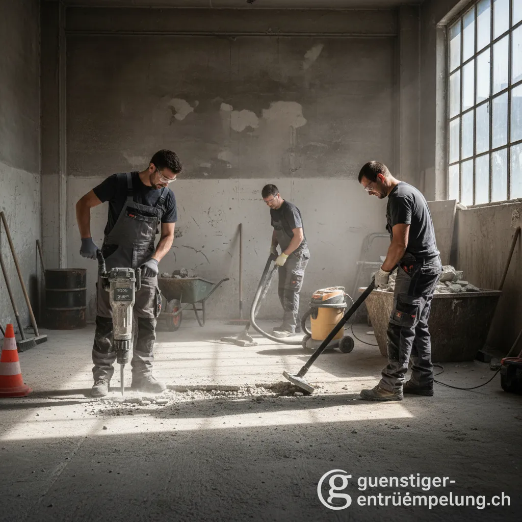 Sauber geräumter Betonbereich in einem Keller nach der Entrümpelung