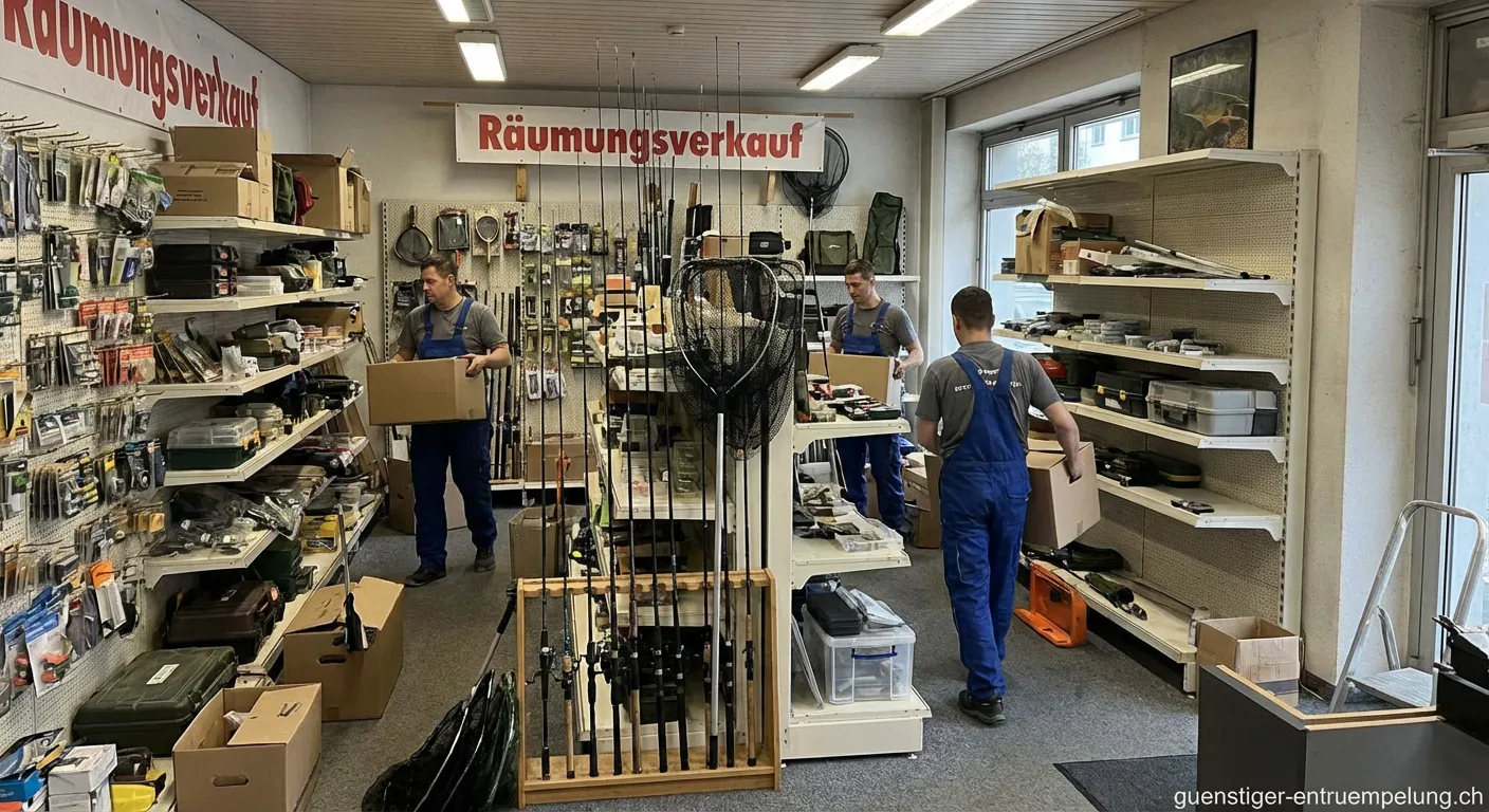Professionelle Entrümpelung eines Angelgeschäfts mit Angelruten