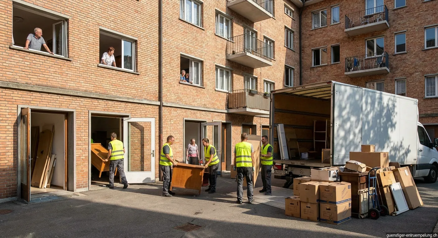 Professionelle Entrümpelung eines Mehrfamilienhauses mit Team