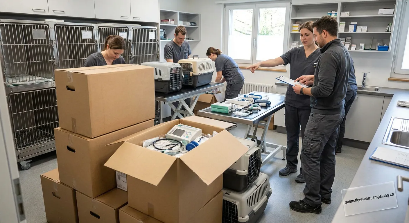 Leerer Behandlungsraum einer Tierklinik bereit zur Entrümpelung