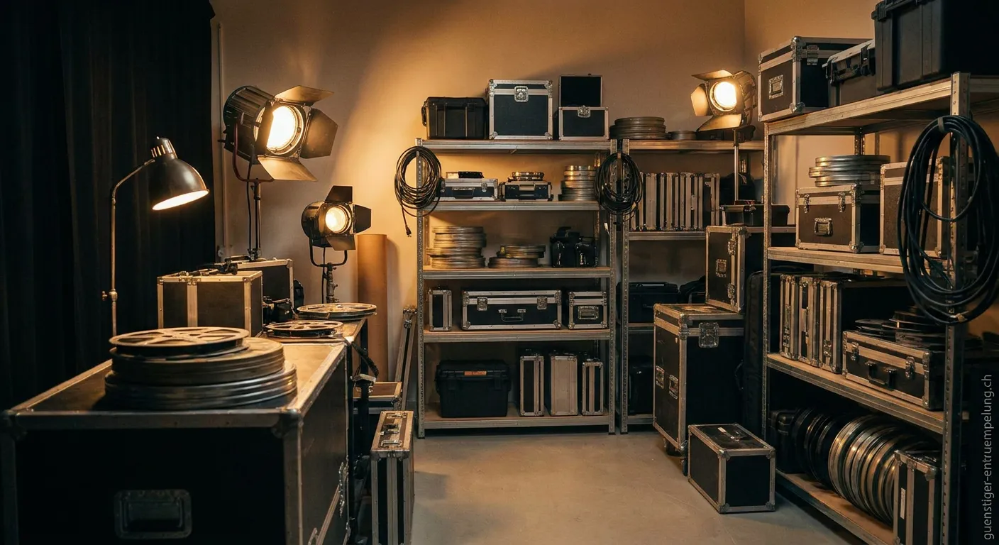 Aufgeräumter Filmbereich mit organisierten DVDs und Blu-rays in modernem Wohnzimmer