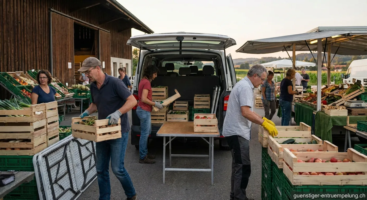 Team beim Marktbereich regional räumen und säubern
