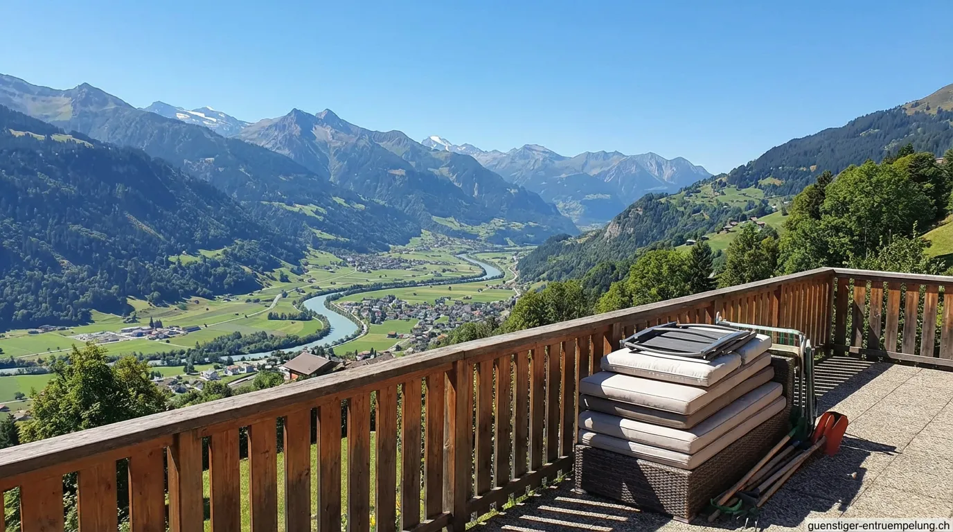 Heller Wohnraum mit großen Panoramafenstern nach der Entrümpelung