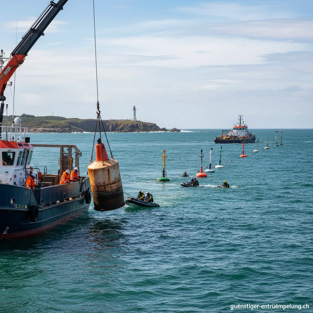 Spezialisten bei der Räumung eines maritimen Seezeichenbereichs an der Küste