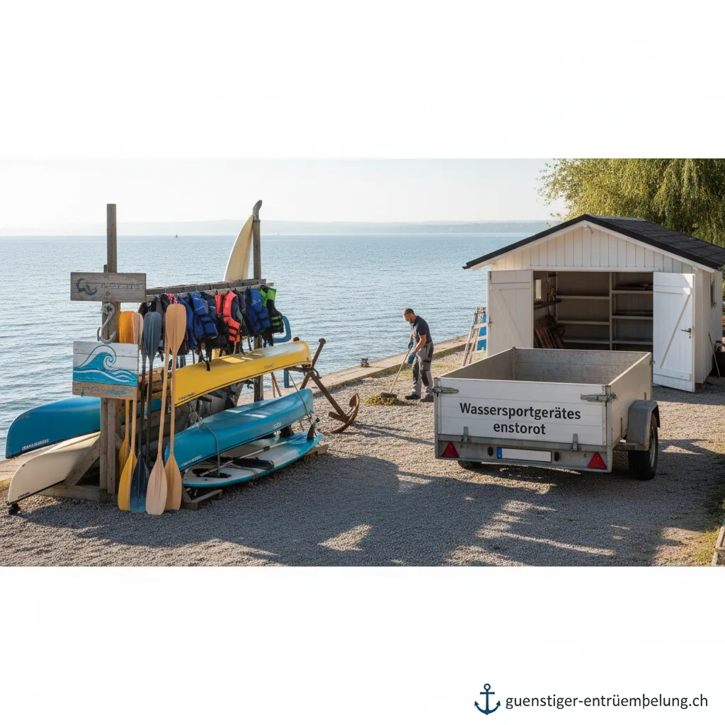 Sauberer und aufgeräumter Wassersportbereich mit Booten am Steg.